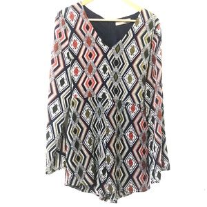 Longsleeve Geometric Print Shorts Romper